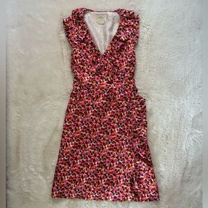 Kate Spade - Aubrey Wrap Ruffle Pink Purple Orange 100% Silk Printed Midi Dress